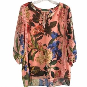 Gibson Latimer bright floral 3/4 sleeve loose fit blouse